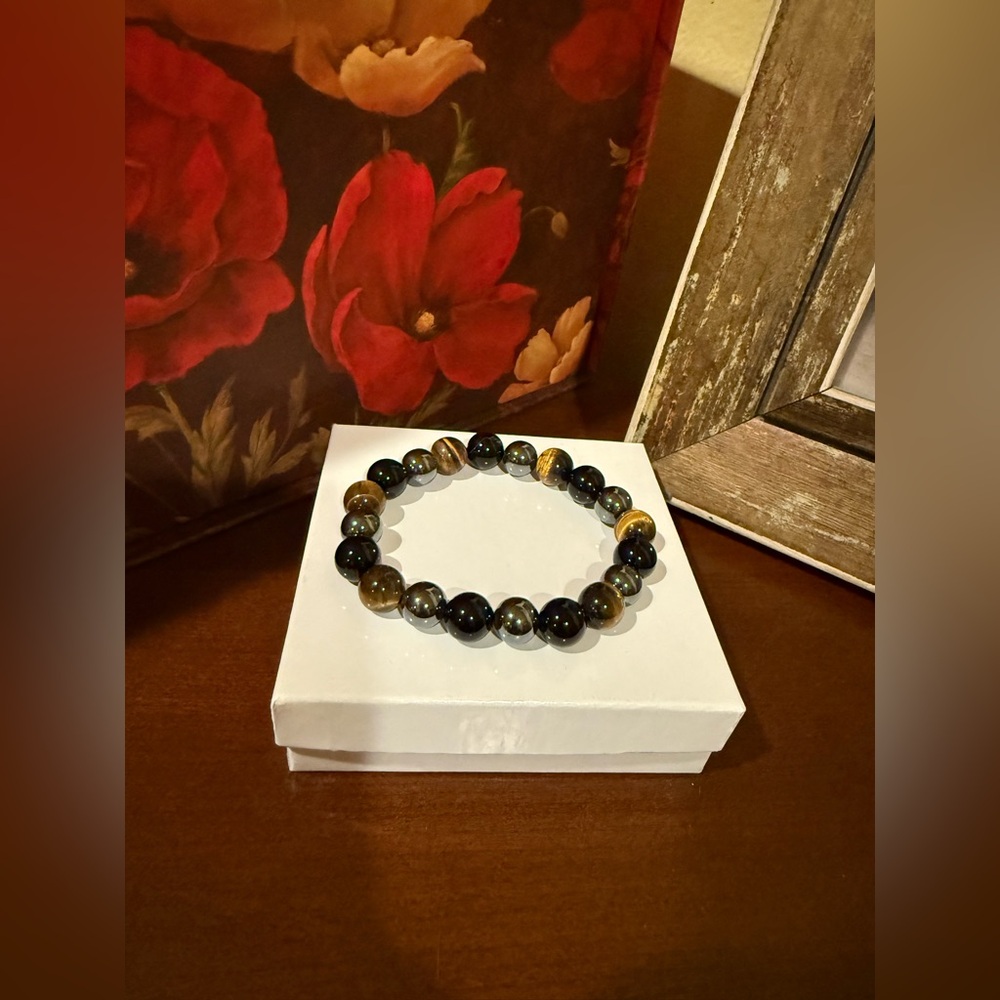 Protection and abundance. Natural stones. Black and Brown Beaded Bracelet